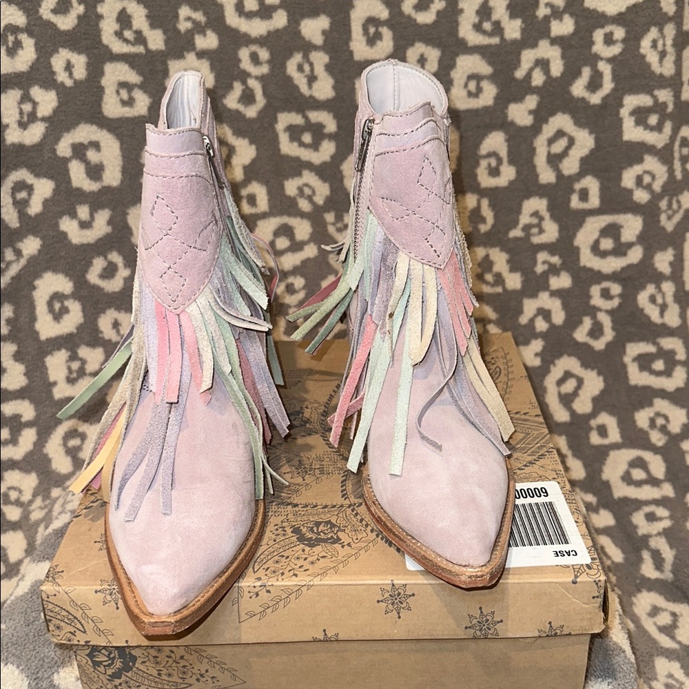 Free People Collection Lawless Fringe Western Booties in Pink Multi 😍😍